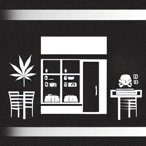 Prompt: vector drawn minimalistic line portrait of cannabis cafe, isometric, ink, digital art, shading layer complete