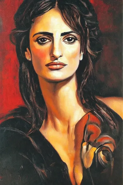 Image similar to oil painting, portrait of penelope cruz, artwork by salvador dali