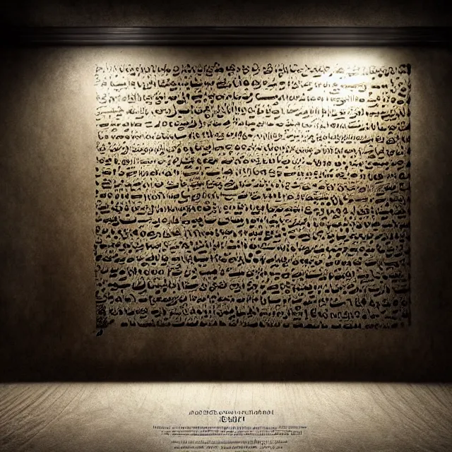 Image similar to ultra - realistic photo a damaged unrolled dead sea scroll with nabeatean aramaic in sideways columns, dark, brooding, volume lighting, atmospheric lighting, painted, intricate, ultra detailed by dave dorman, well composed, best on artstation, cgsociety, epic, stunning, gorgeous, intricate detail, wow, masterpiece