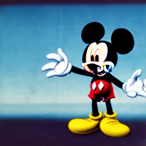 Image similar to Mickey Mouse as a demon, photorealistic, film still, desolate