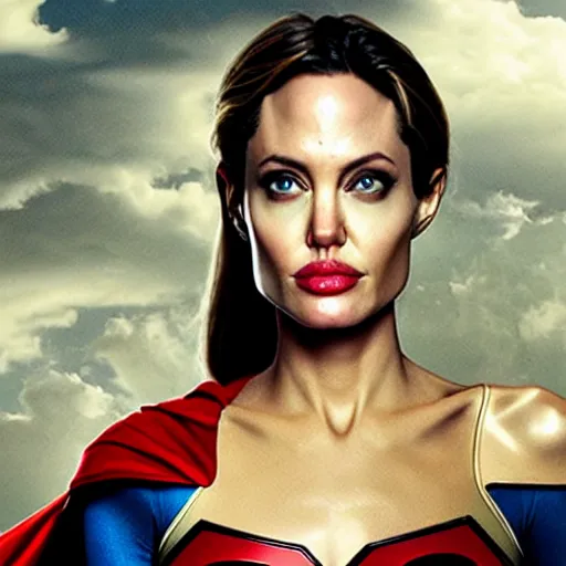 Image similar to an amazing award winning photo of angelina jolie as supergirl