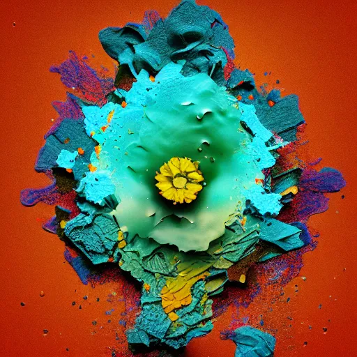 Prompt: a flower blooming, liquified, glitch art, decayed, 3 d object, digital art, abstract illusionism, trending on behance, by alberto seveso, by david mcleod, octane render, unreal engine