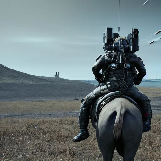 Prompt: death stranding game, a astronaut walks on the ground, walks hard, heavy load, carries a horse on his back, heavy horse, a horse in the air, a horse riding an astronaut, games lag, lag in the game, unreal engine 5, artstationhd, 4 k, 8 k, 3 d render, 3 d houdini, cinema 4 d, octane,