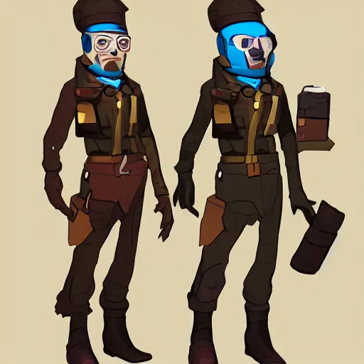 Image similar to character design of a stylized explorer and cartographer in the TF2 style