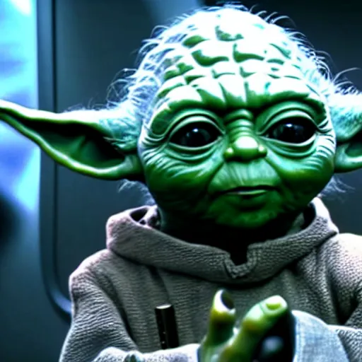 Image similar to yoda in a star trek movie, realistic details, movie shot, 8k