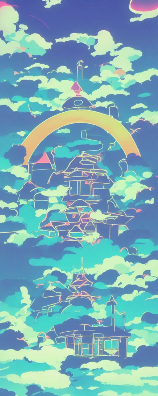 Prompt: random neon shapes by studio ghibli, peaceful, serene