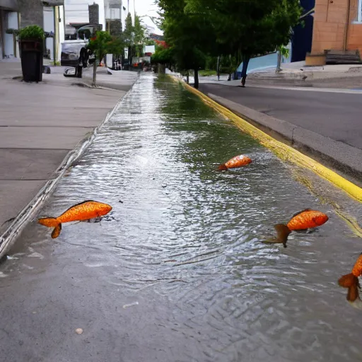 Image similar to a liquid sidewalk with a group of fish swimming inside it