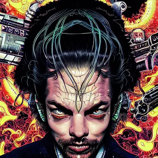 Prompt: portrait of crazy post malone sci - fi, symmetrical, glamour, by yoichi hatakenaka, masamune shirow, josan gonzales and dan mumford, ayami kojima, takato yamamoto, barclay shaw, karol bak, yukito kishiro