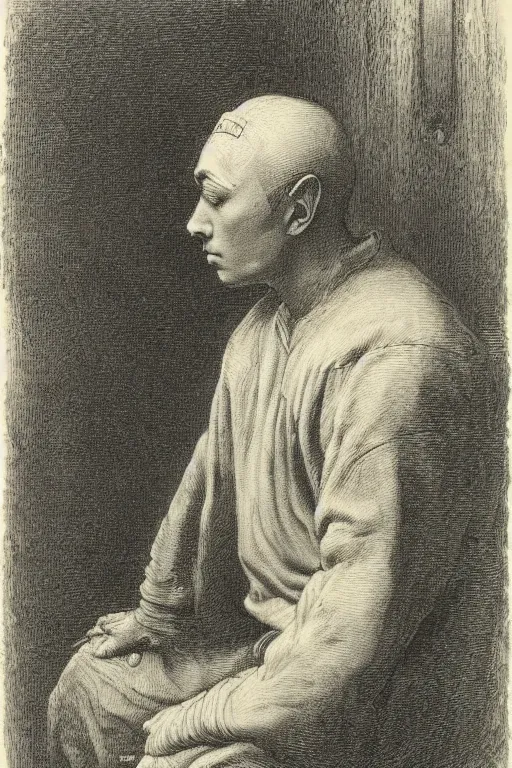 Image similar to portrait of eminem, Gustave Dore lithography