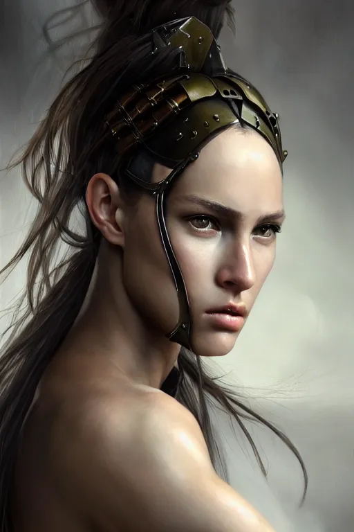 Prompt: a photorealistic painted portrait of an attractive young girl, partially clothed in metal-plated battle armor, olive skin, long dark hair, flawless skin, beautiful bone structure, symmetric facial features, perfect photorealistic eyes, natural physique, intricate, elegant, digital painting, concept art, finely detailed, beautifully illustrated, sharp focus, minimal artifacts, from Metal Gear, by Ruan Jia and Mandy Jurgens and Artgerm and William-Adolphe Bouguerea, trending on Artstation, award winning art