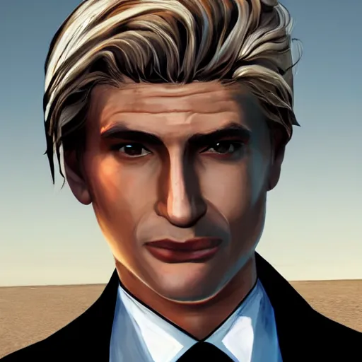 Image similar to closeup of handsome gigachad XQC as a GTA character in a loading screen