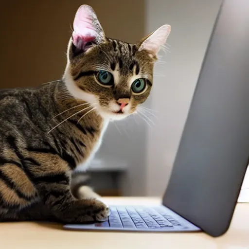 Image similar to photo of an anthropomorphic cat using a computer