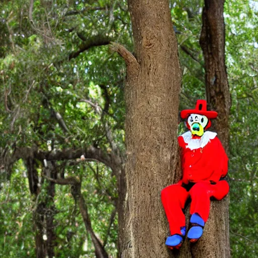 Prompt: clown sitting on a tree