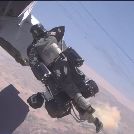 Image similar to a jetpack failure, military footage