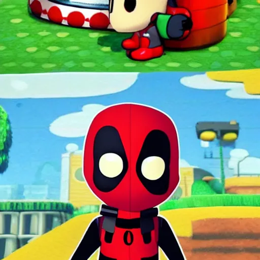 Prompt: deadpool as a character in animal crossing