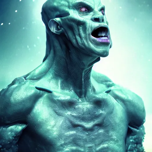 Prompt: a vaguely humanoid god, evil, villain, studio, studio background, sharp focus, dynamic lights, still, photograph, hyper realistic, masterpiece, digital, octane render, rendered, 3 d, blender, 3 d software, cinematic, cinematic lighting, dramatic lighting, dramatic, highly detailed, intricate details, texture, slime, cinematic composition