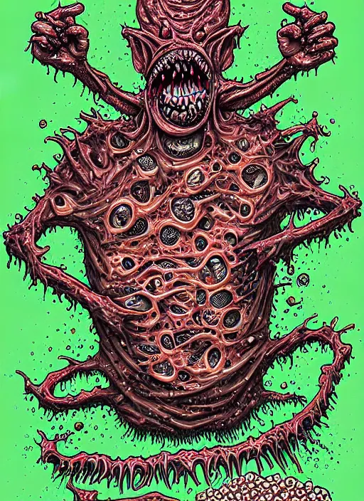 Image similar to messi's disgusting true form bursting from within, gross, slimy, sleazy, pustules, high details, intricate details, by dan mumford