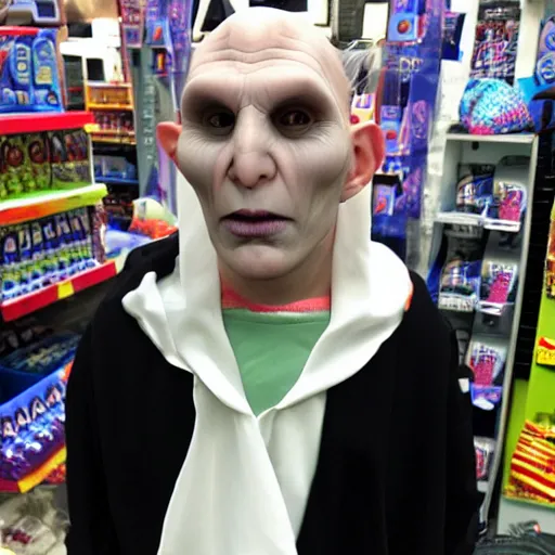 Prompt: lord Voldemort at party city