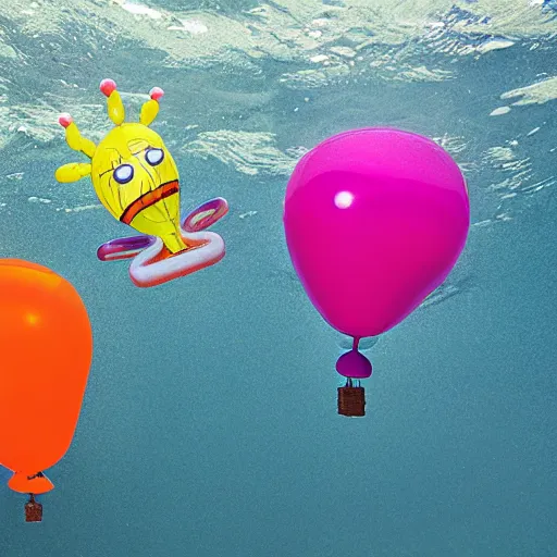 Prompt: balloon animals pop art but placed on the sea floor.