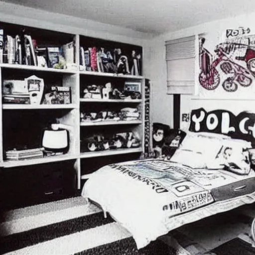 Image similar to a photo of the typical geelong, 1 0 year old boy's bedroom in the year 1 9 9 4