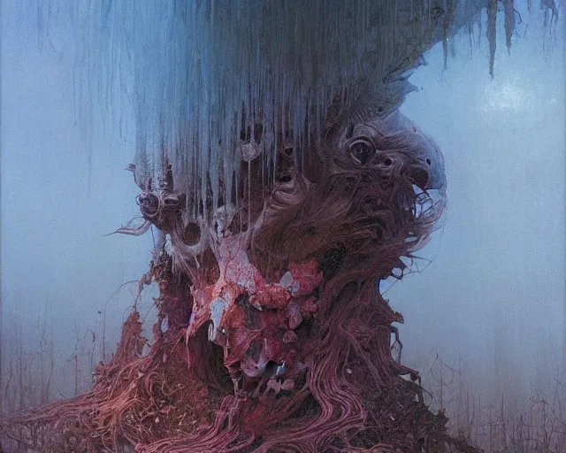 Image similar to the last sight before death, painted by zdzislaw beksinski and artgerm and greg rutkowski and alphonse mucha and rene laloux