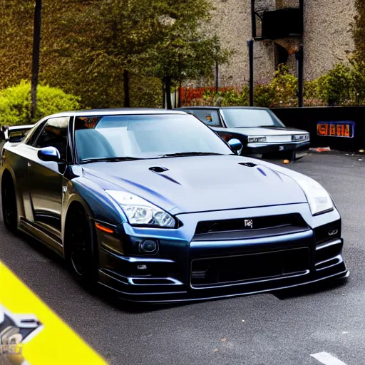 Image similar to Nissan GTR R34 Parked in alley cannon photo 1mp