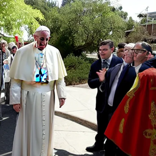 Image similar to pope francis visits animal crossing village with his popecar