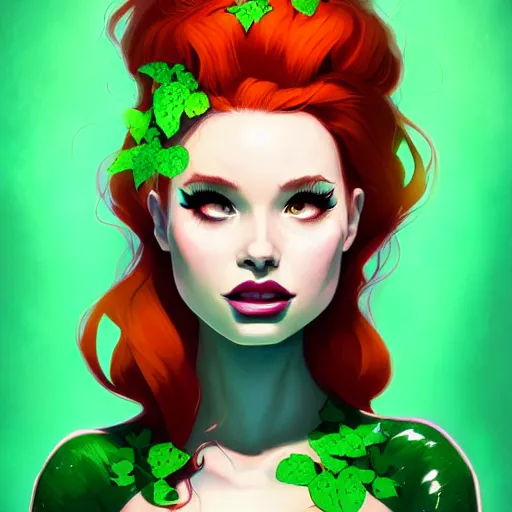 Image similar to portrait of Madelaine Petsch as Poison Ivy, art by lois van baarle and loish and ross tran and rossdraws and sam yang and samdoesarts and artgerm, middle shot, digital art, highly detailed, intricate, sharp focus, Trending on Artstation HQ, deviantart, unreal engine 5, 4K UHD image