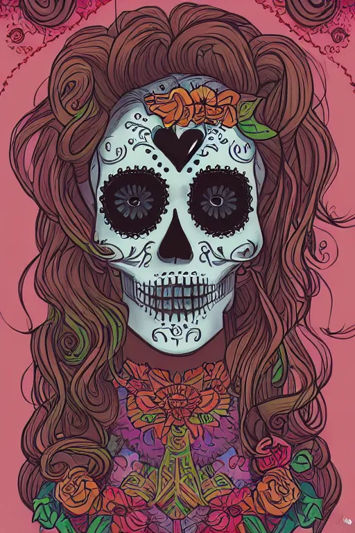 Prompt: illustration of a sugar skull day of the dead girl, art by atey ghailan
