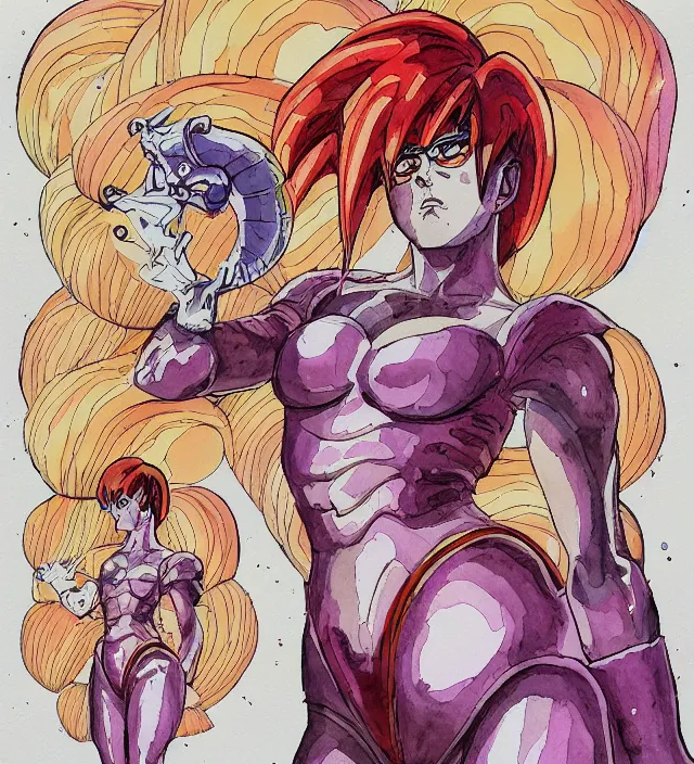 Prompt: a 3 / 4 view watercolor ink painting of velma as a god of destruction from dragon ball in the style of jean giraud in the style of moebius trending on artstation deviantart pinterest detailed realistic hd 8 k high resolution