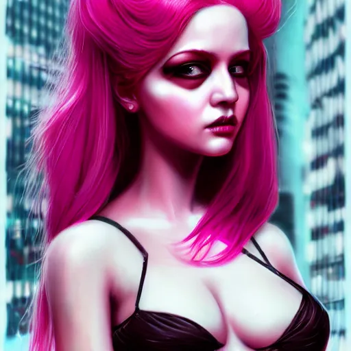 Prompt: a portrait of a stunning woman with pink hair, cyberpunk art by mark ryden, cgsociety, computer art, circuitry, dystopian art, academic art insanely quality, highly detailed, masterpiece, red light, artstation, 4 k
