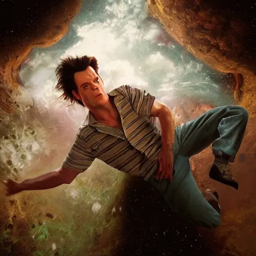 Prompt: hyperrealistic film still of ace ventura hiding in space, stunning 3 d render, inspired by istvan sandorfi & greg rutkowski & unreal engine, perfect facial symmetry, dim volumetric cinematic lighting, 8 k octane comprehensive render, extremely hyper - detailed, incredibly lifelike attributes, intricate, real flesh texture, masterpiece, artstation, stunning,