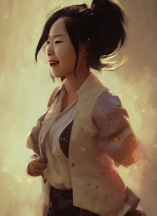 Image similar to hyper realistic photography portrait of smiling asian japanese festival partygirl amazon face cinematic, vallejo, full shot, craig mullins greg rutkowski, artstation, cgsociety