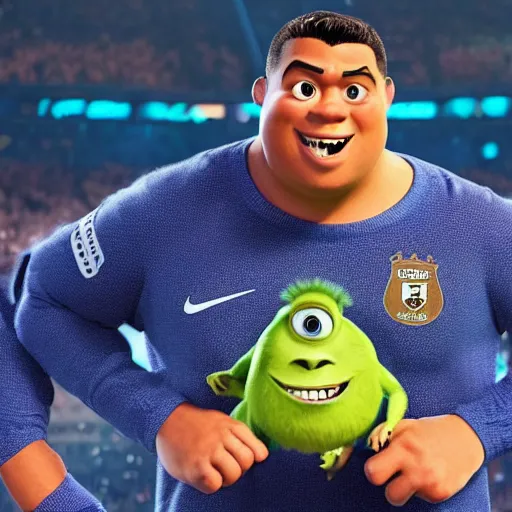 Prompt: ronaldo nazario as a monster in monsters inc.