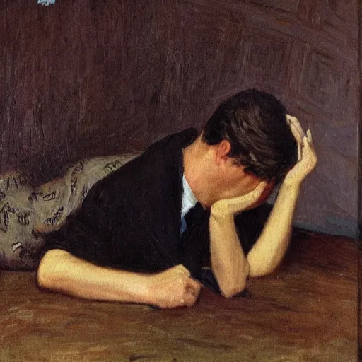 Image similar to A Python programmer's despair, oil on canvas, 1901