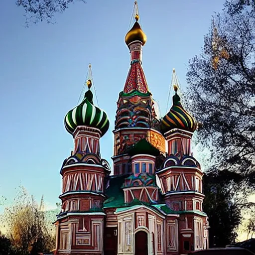 Prompt: tiny home that looks like st. basil's cathedral.