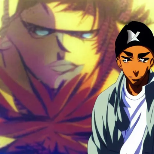 Image similar to Tupac Shakur, screenshot from a 2012s anime, anime