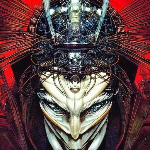 Image similar to portrait of dark wizard, symmetrical, by yoichi hatakenaka, masamune shirow, josan gonzales and dan mumford, ayami kojima, takato yamamoto, barclay shaw, karol bak, yukito kishiro