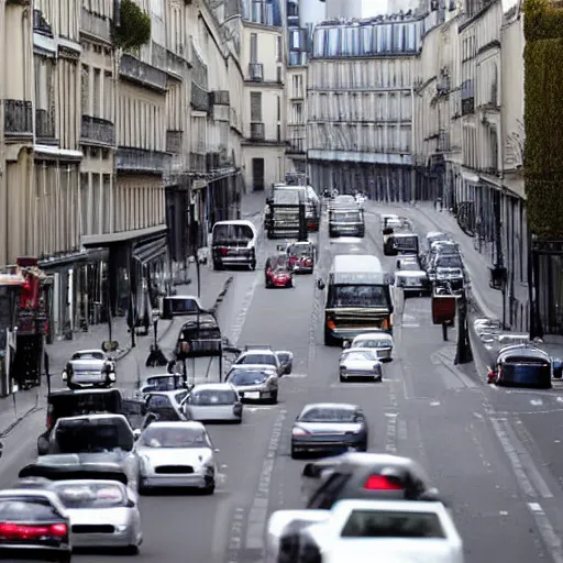 Prompt: une rue de paris vide avec des voitures garees en 2 0 2 0