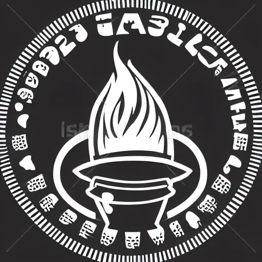 Image similar to mage pointy hat and fireball vector art, logo, minimalistic, black and white, clear edges, no watermarks