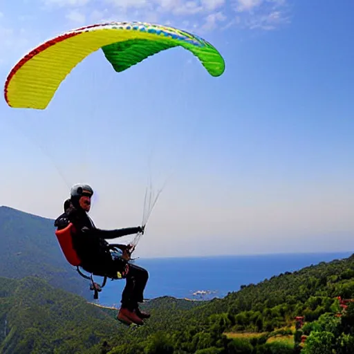 Image similar to recep tayyip erdogan is paragliding in oludeniz.