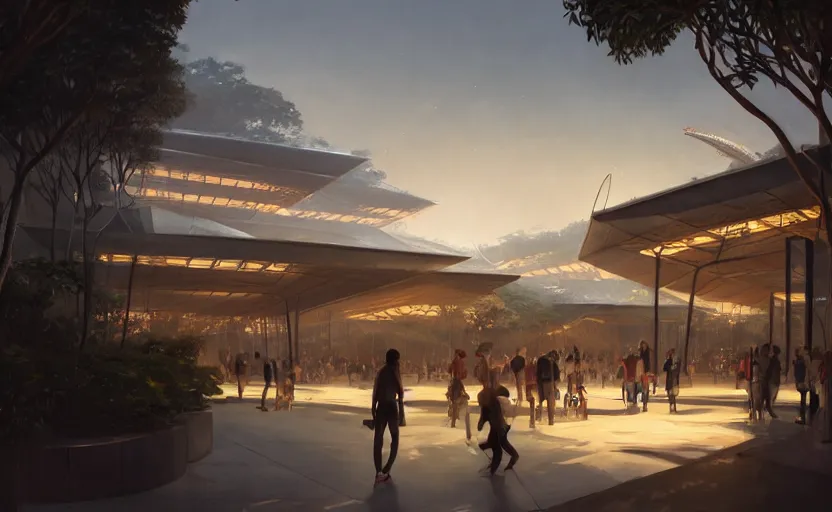 Prompt: singapore pavillion exterior at the next world expo designed by gensler, elegant atmosphere, glowing lights, highly detailed, digital painting, artstation, concept art, smooth, sharp focus, illustration, art by wlop, mars ravelo and greg rutkowski