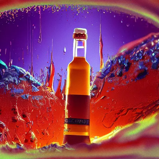 Image similar to alcohol under the microscope, Bright colors, hyperrealism, no blur, 4k resolution, ultra detailed, style of Anton Fadeev, Ivan Shishkin, John Berkey