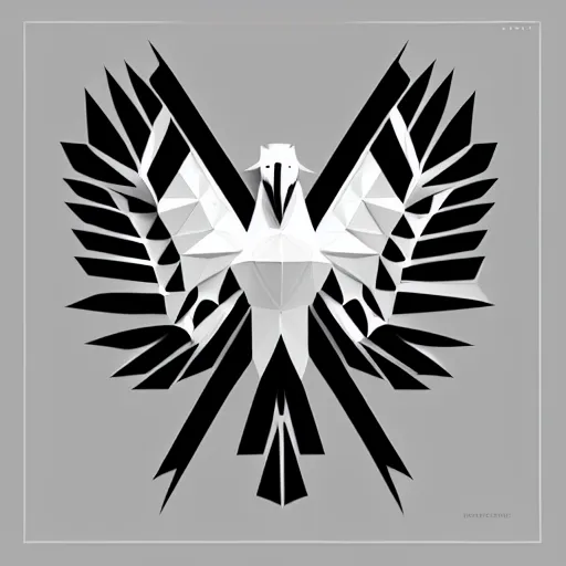 Image similar to 2 dimensional, vector, low poly, white eagle icon, black background, cgsociety, artstation