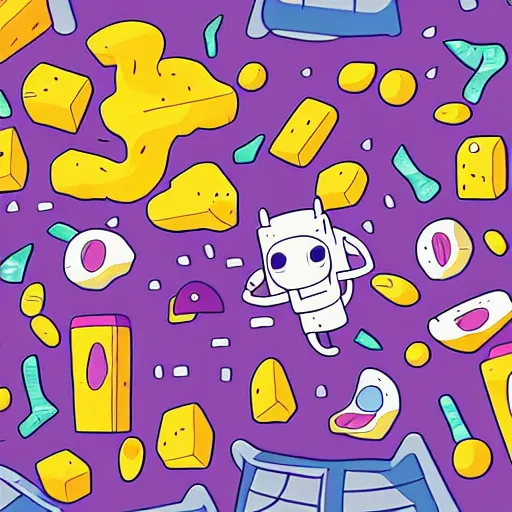 Image similar to mapo tofu as cartoon, hyperpop aesthetics on the background, minimal, sweet color scheme, as an adventure time! cartoon!, medium plane