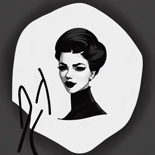 Image similar to black and white silhouette feminine spanish woman portrait alina ivanchenko style logo, ink drawing, art by jc leyendecker and sachin teng