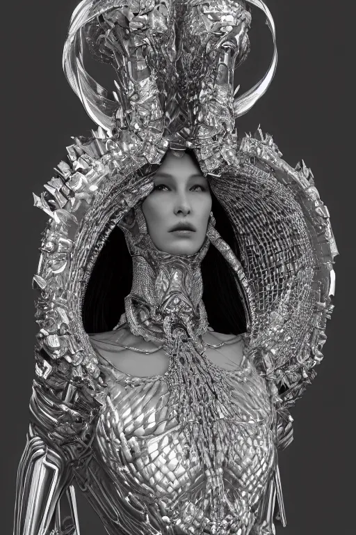 Prompt: a highly detailed 4 k render portrait of a beautiful tall alien goddess bella hadid in iris van herpen dress armor schiaparelli in diamonds and jewelry in style of alphonse mucha trending on artstation made in unreal engine 4