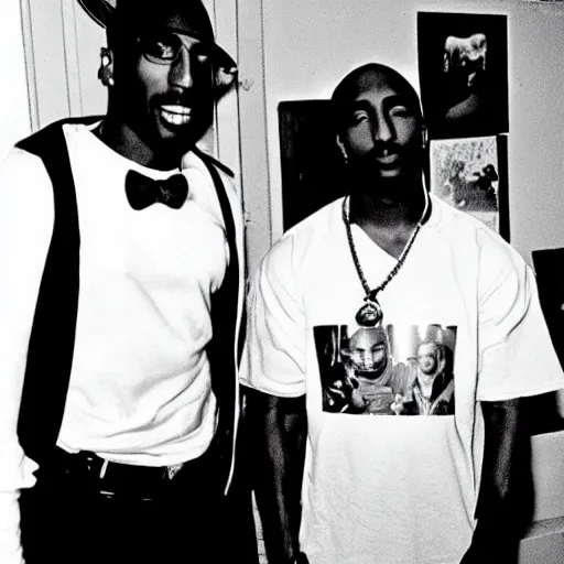 Image similar to sir isaac newton and tupac shakur chillin at the club, good friends, 9 0 s photograph