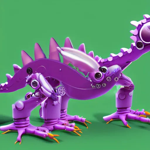 Image similar to very cute small purple robototechnic dragon with well-designed head and four legs looking like lizard,Disney, digital art