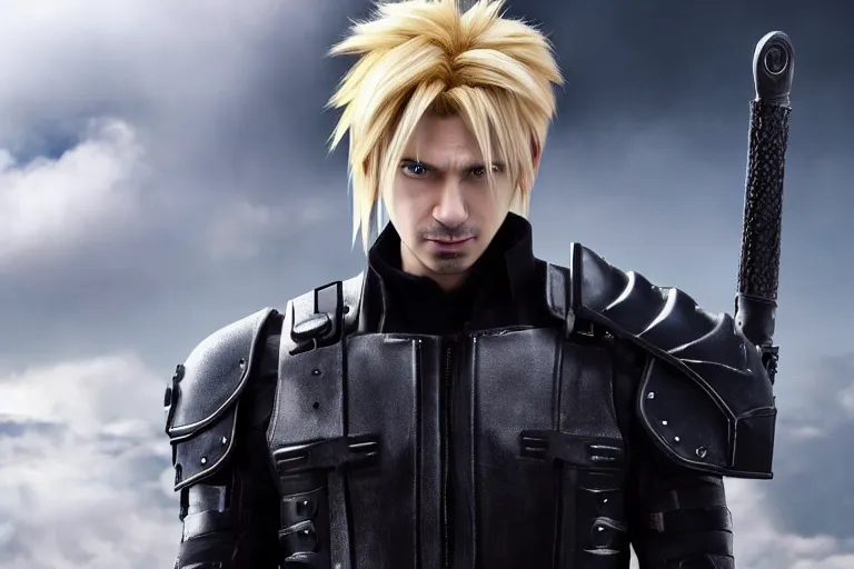 Image similar to live action film still of ( nathan fielder ) playing cloud strife in the new sci - fi movie